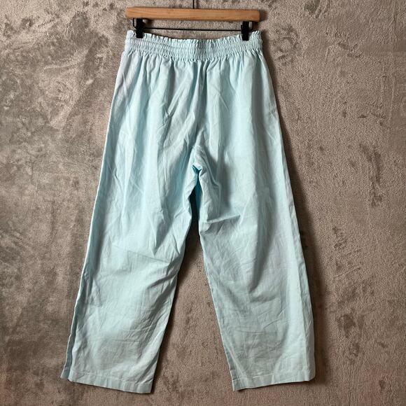 J.Crew Linen Cotton Blend Wide Leg Paper Bag Pants Size Small Soft Aqua - Picture 3 of 7